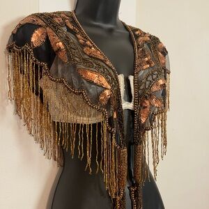 Brown and Gold Beaded Shawl